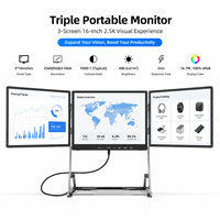 Moniteur portable triple pour ordinateur portable, 3 écrans de 16 pouces, lisible en plein soleil, 2.5K IPS, couleurs fidèles, affichage pour trading boursier