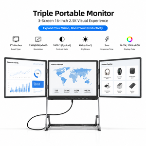 Ekstensi <span class=keywords><strong>Monitor</strong></span> Laptop Portabel Tiga Layar 3*16 Inci, Tampilan Akurat Warna IPS 2.5K, Dapat Dibaca di Bawah Sinar Matahari, Cocok untuk Trading Saham - Product Image 1