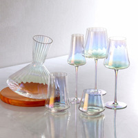Verres à vin rouge en cristal électroplaqué, faits à la main, aux couleurs éblouissantes, inspirés du luxe, avec pied cannelé, pour 301-400 ml
