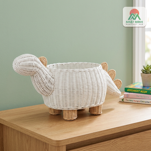 White Rattan Storage Basket Shell Shape Children's <b>Toy</b> <b>Organizer</b> Round Standing Type Large Capacity Natural Fiber Handmade - Product Image 3