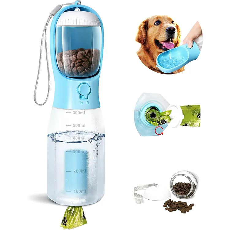 Dog Outdoor Bottle multi-function 3 in 1 Digital Portable Pet Dog Water Food Bottle & Biodegradable Poop Bag