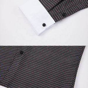 Camisa de Hombre de Alta Calidad, Estampada, Transpirable, Formal, con Puños Franceses, Manga Larga, Cuello Clásico en Contraste - Product Image 4