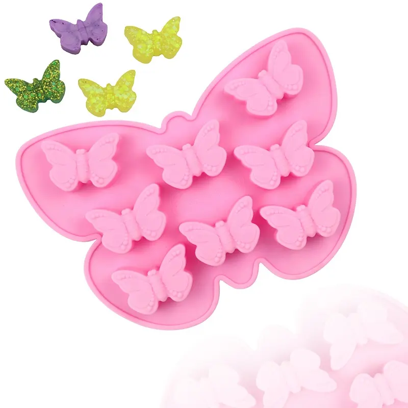 055 8 lỗ bướm Kẹo sô cô la Khuôn Silicone bánh công cụ trang trí fondant Khuôn Silicone khuôn nhựa cấp thực phẩm