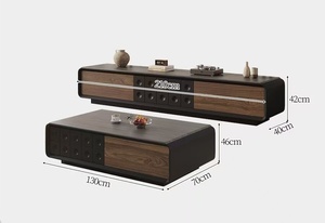 Mesa de Centro de Estilo Vintage con Mueble para TV a Juego, Superficie de Piedra Jade con Acabado Ecológico en Color Nogal Negro para Casa o Apartamento - Product Image 5