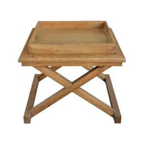 HL109-60 प्राचीन फ्रेंच कंट्री विंटेज एंड टेबल लकड़ी की देहाती ठोस लकड़ी की ट्रे साइड एक्स लेग्स कॉफी टेबल