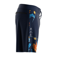 Shorts de bain vintage pour le surf, avec cordon de serrage à la taille, design ajusté, poches latérales diagonales, bleu nuit et motifs floraux vibrants