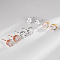 Boucles d'oreilles clous rondes classiques GE52 en argent sterling 925 de luxe avec zircone cubique 5A à six griffes pour femmes et hommes – Cadeau idéal pour l'été