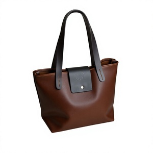 Eco Friendly Genuine Leather Handbags Women's Dark Brown Casual Daily Use Unisex Open Top Two Handles Durable Large Zipper - Product Image 3