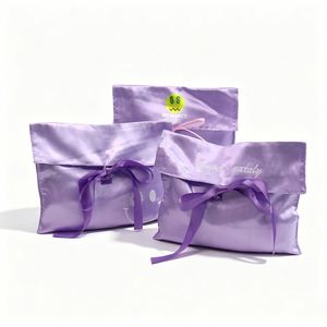 Pochette d'emballage de luxe personnalisée en satin épais avec bouton métallique, pochette à rabat mat en soie pour vêtements et sacs à main, sac anti-poussière en satin pour cadeaux - Product Image 3