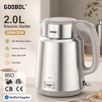 Bouilloire Électrique Sans Fil en Acier Inoxydable 2.0L, Maintien au Chaud, Ébullition Rapide, Logo Personnalisé, Fabricant OEM ODM, Vente en Gros