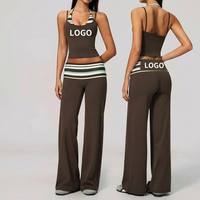 Conjunto de yoga de dos piezas con estampado de lunares para mujer, estilo Balletcore, con leggings acampanados de cintura plegable, al por mayor