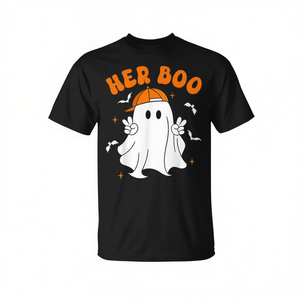 Ensemble de t-shirts assortis pour couples Her Boo Halloween Ghost pour la fête d'Halloween - Product Image 2