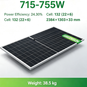 Pannello Solare Monocristallino Greensun 715W 720W 730W 740W 755W, 132 Celle, Efficienza 24.30%, Modulo Fotovoltaico per Tetto Domestico Connesso alla Rete - Product Image 1