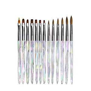 Pinceau à ongles en gel UV transparent avec manche diamant, pinceau plat pour nail art, poils en Kolinsky et nylon, grand stylo de peinture - Product Image 1