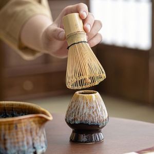 Ensemble traditionnel de théière japonaise en céramique avec support à cuillères en bambou et outils pour le matcha - 4 pièces - Product Image 2