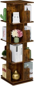 Libreria Girevole a 360 Gradi con 4 <span class=keywords><strong>Ripiani</strong></span> e <span class=keywords><strong>Divisori</strong></span> Anti-Caduta, Finitura in MDF Marrone Rustico - Product Image 2