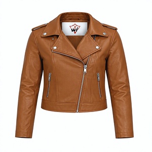 Chaqueta de Cuero PU Color Bronceado Unisex de la Marca WARPRO INDUSTRY, Corte Ajustado, Cuello Alto, Transpirable, con Bolsillos con Cremallera, Estilo Casual y Urbano - Product Image 1
