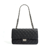 Tas Selempang Kulit Asli Berlapis Berlian Elegan dengan Rantai Klasik, Tas Bahu Crossbody Premium Kulit Sapi Buatan Tangan