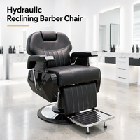 Fauteuil de barbier inclinable hydraulique en cuir PU noir avec dossier extra large et rotation à 360° °   Repose-pieds pivotant et réglable pour salon de coiffure