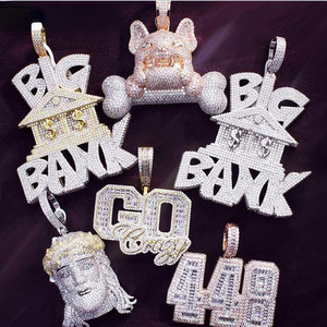 Mặt dây chuyền mạ vàng 18K đính đá zirconia lấp lánh phong cách Hip Hop, kiểu dáng mắt ác Hamsa, trái tim, nhiều mẫu mã khác nhau, dành cho CEO, GOAT, MONEY - Product Image 1