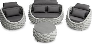 ชุดโซฟาเชือกกลางแจ้งแบบหรูหราเซตเลานจ์ลานถักด้วยมือพร้อมเบาะรองนั่ง - Product Image 4