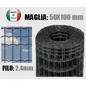 Rollo de Malla de Alambre Galvanizado y Recubierto de Plástico, Electro-Soldado, Antracita, 25m, Malla 50x100mm, 200cm de Alto - Product Image 1