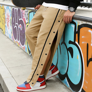 <b>Men's</b> <b>White</b> Side Button Long <b>Pants</b> With Vertical Stripe Breathable Polyester Casual Streetwear Hip Hop Style Outdoor Wear - Product Image 2