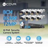 Système de caméra de sécurité PoE 4COVR 8 canaux 12MP 4K pour la surveillance à domicile et professionnelle, audio bidirectionnel, projecteur, IA, kit NVR IP CCTV, visualisation via application