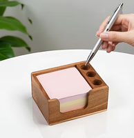 Organisateur de bureau moderne en bois d'acacia avec distributeur de notes adhésives, taille personnalisable, étagère de rangement multifonctionnelle