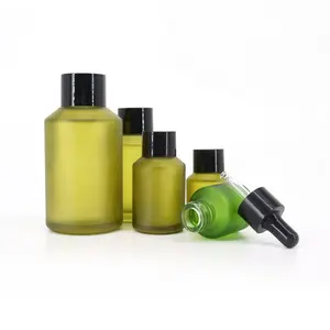 30ml 60ml 100ml Luxury Cosmetic Amber Essential Oil Slanted Oblique Shoulder Packaging Empty Green Glass Bottle With Pipettes