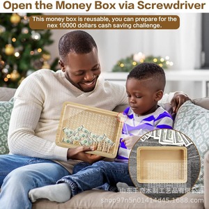 Caja de Ahorros de Madera Maciza Rectangular con Pantalla Acrílica para Contar Dinero, Almacenamiento de Monedas para Niños - Product Image 4