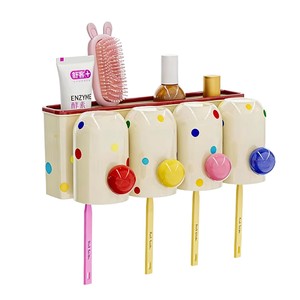Wall Mounted <b>Toothbrush</b> <b>Holder</b> With Suction Cup 4 Cups Storage Rack For Bathroom Space Saving Design - Product Image 5