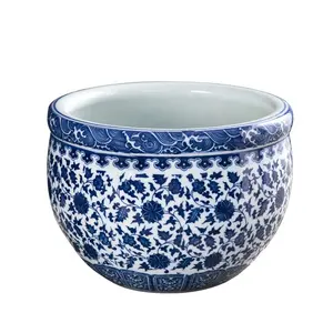 Hot tabletop blue and white ceramic flower plant pot