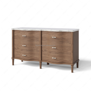 Cómoda de Madera Curvada Elegante FERLY con Superficie de Mármol Natural y Tiradores Metálicos, Mueble de Almacenamiento para Dormitorio - Product Image 2