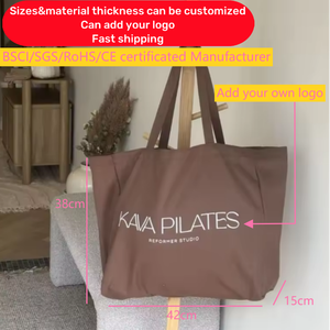 カスタムロゴ特大トートバッグコットンキャンバス再利用可能ヨガとピラティス用大型食料品ショッピングスポーツバッグ - Product Image 2