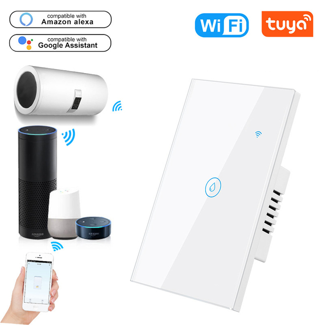 Tuya Wifi 40A Water Heater Touch Switch Waterproof Glass Panel 240V Alexa Google Home Smart Life Remote Voice Control Switches