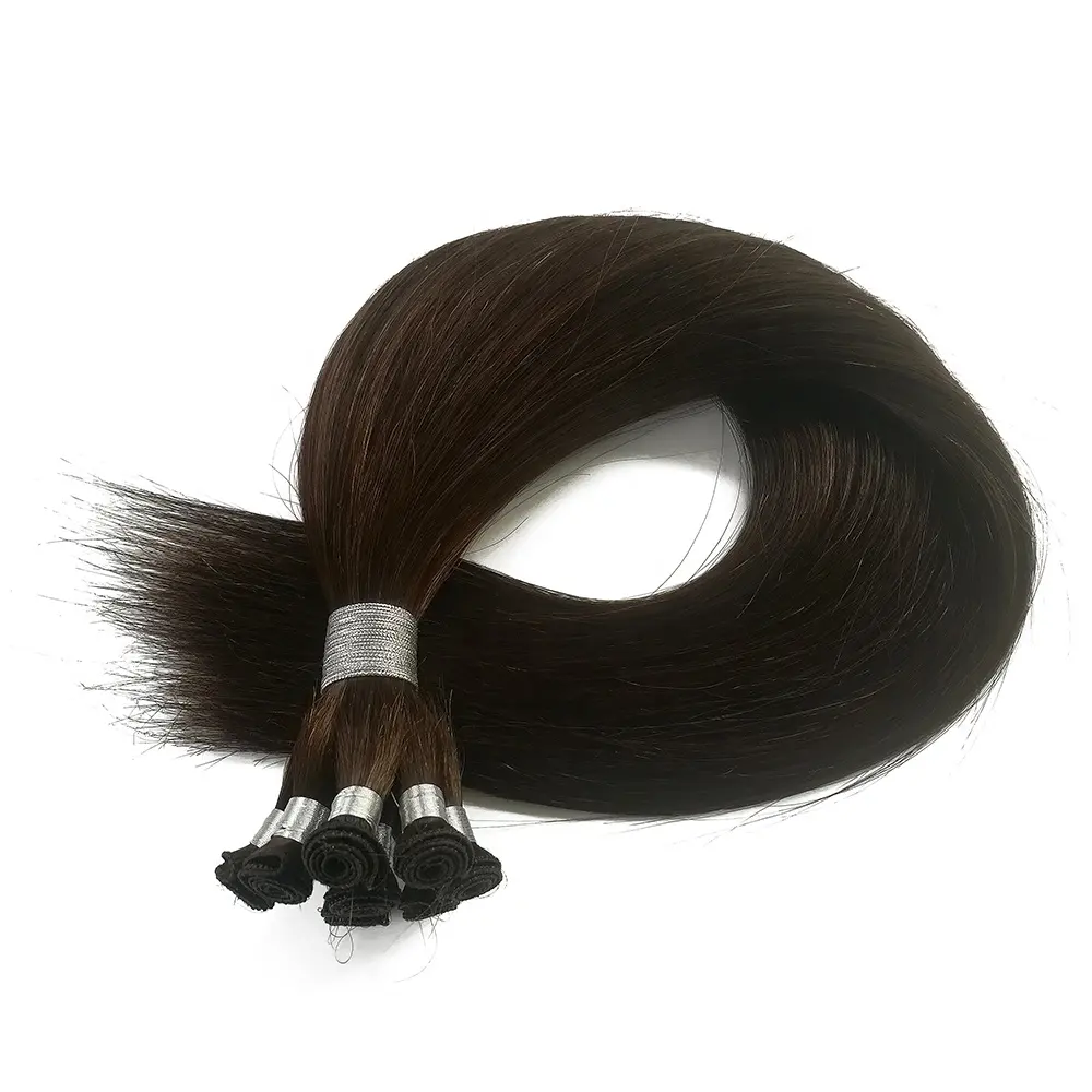 Hand Tied Hair Extensions #2 Natural Black Cuticle Aligned 100% Human Virgin Hair Remy Weft bundles Double Drawn 14 - 24 inches