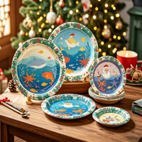 Service de vaisselle en porcelaine FENN, style simple, couleur unie, assiettes en céramique, passe au micro-ondes/lave-vaisselle, vaisselle de table, bord bleu/jaune
