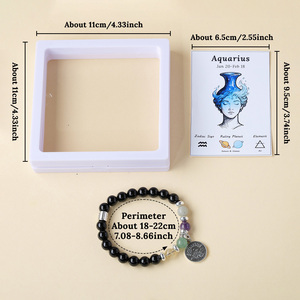 Bracciale con Perline di Cristallo Curativo in <span class=keywords><strong>Ossidiana</strong></span> <span class=keywords><strong>Nera</strong></span> dei 12 Segni Zodiacali, Gioielli con Cristalli Curativi per Uomini e Donne - Product Image 3