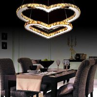 Lustre en cristal en forme de coeur-Design à double anneau LED 3 couleurs Température Dimmable Éclairage romantique pour chambre Salon