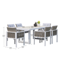 Ensemble de table à manger OSMEN DRESDEN, structure en aluminium, meubles en rotin, ensemble de 7 pièces, table à manger avec 6 chaises pour utilisation en extérieur sur la terrasse
