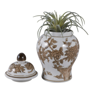 Vaso decorativo in stile chinoiserie con coperchio, vaso ornamentale in ceramica per soggiorno, ufficio, decorazione elegante per la casa - Product Image 2