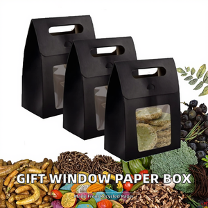 Petite boîte cadeau autoportante en matériaux recyclés, adaptée aux aliments, couleur unie simple, avec fenêtre, en papier kraft, doublure en éponge - Product Image 2