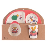 Ensemble de vaisselle en fibre de bambou compostable écologique avec logo personnalisé, ensemble d'assiettes pour enfants et kit d'ustensiles