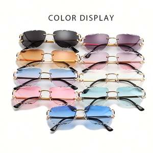 Lunettes de soleil rétro 2025 pour femme avec logo personnalisé, sans monture, dégradées, protection UV400, branches métalliques, verres à découpe irrégulière - Product Image 2