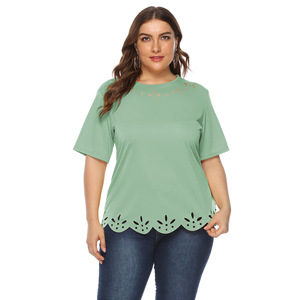 Nuevas camisas Chubby <span class=keywords><strong>para</strong></span> mujer 3XL 4XL 5XL 6XL, camisetas de verano de talla grande <span class=keywords><strong>para</strong></span> mujer, camisas de manga corta holgadas grande con cuello redondo rosa - Product Image 6