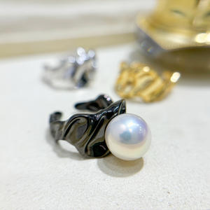 S925 Silver DIY Pearl Ring Empty Support Fashion <b>Concealer</b> with 12-14mm Bead 1647 - Product Image 2