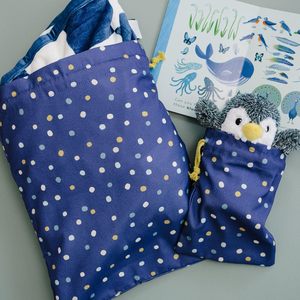 Sacchetto Personalizzato di Alta Qualità con Scritta '<span class=keywords><strong>È</strong></span> il Mio Compleanno', Borsa in Tela con Coulisse Blu a Pois per Regali di Compleanno e Viaggi - Product Image 2