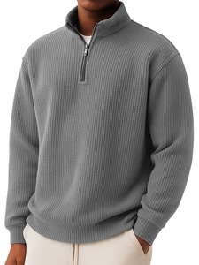 Suéter de Invierno para <span class=keywords><strong>Hombre</strong></span> con Cierre de Cremallera de un Cuarto, Estilo Polo, con <span class=keywords><strong>Cuello</strong></span> de Punto, Mangas de Punto Transpirables, Camisas de <span class=keywords><strong>Hombre</strong></span> con Cierre de Cremallera de un Cuarto - Product Image 5