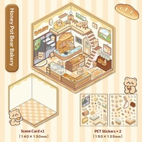 Autocollants en PET 3D de paysage de cabane de dessin animé, réutilisables, pour la création de scènes miniatures DIY, pour journaux, albums de scrapbooking, articles de papeterie anti-stress